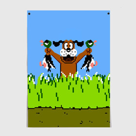 Постер с принтом Duck Hunt в Новосибирске, 100% бумага
 | бумага, плотность 150 мг. Матовая, но за счет высокого коэффициента гладкости имеет небольшой блеск и дает на свету блики, но в отличии от глянцевой бумаги не покрыта лаком | 8 bit | 8 бит | dendy | dog | duck | hunt | nes | nintendo | oldschool | pixel art | денди | игра | нинтендо | охота | собака