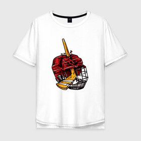 Мужская футболка хлопок Oversize с принтом Шлем в Новосибирске, 100% хлопок | свободный крой, круглый ворот, “спинка” длиннее передней части | hokei | hokey | hokkey | sport | клюшка | спорт | хокей | хоккей | шайба | шлем