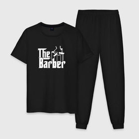 Мужская пижама хлопок с принтом The Barber godfather в Новосибирске, 100% хлопок | брюки и футболка прямого кроя, без карманов, на брюках мягкая резинка на поясе и по низу штанин
 | barber | barbershop | hair | style | барбер | барбершоп | стиль