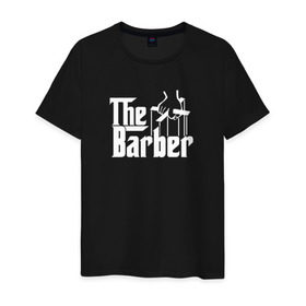 Мужская футболка хлопок с принтом The Barber godfather в Новосибирске, 100% хлопок | прямой крой, круглый вырез горловины, длина до линии бедер, слегка спущенное плечо. | barber | barbershop | hair | style | барбер | барбершоп | стиль