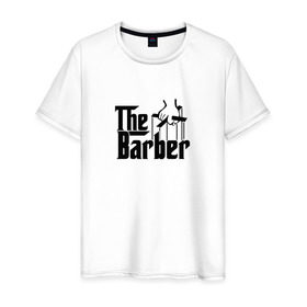 Мужская футболка хлопок с принтом The Barber godfather black в Новосибирске, 100% хлопок | прямой крой, круглый вырез горловины, длина до линии бедер, слегка спущенное плечо. | 