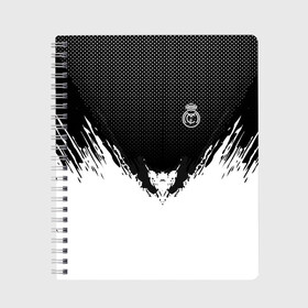 Тетрадь с принтом Real Madrid black 2018 в Новосибирске, 100% бумага | 48 листов, плотность листов — 60 г/м2, плотность картонной обложки — 250 г/м2. Листы скреплены сбоку удобной пружинной спиралью. Уголки страниц и обложки скругленные. Цвет линий — светло-серый
 | football | soccer | реал мадрид