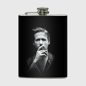 Фляга с принтом Ryan Gosling в Новосибирске, металлический корпус | емкость 0,22 л, размер 125 х 94 мм. Виниловая наклейка запечатывается полностью | Тематика изображения на принте: ryan gosling | актер | райан гослинг