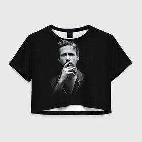 Женская футболка 3D укороченная с принтом Ryan Gosling в Новосибирске, 100% полиэстер | круглая горловина, длина футболки до линии талии, рукава с отворотами | Тематика изображения на принте: ryan gosling | актер | райан гослинг