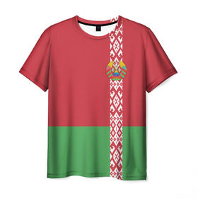 Мужская футболка 3D с принтом Белоруссия, лента с гербом в Новосибирске, 100% полиэфир | прямой крой, круглый вырез горловины, длина до линии бедер | belarus | byelorussia | беларусь | белорус | белоруссия | белорусский | минск | республика | флаг