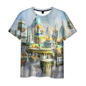 Мужская футболка 3D с принтом Город в небе в Новосибирске, 100% полиэфир | прямой крой, круглый вырез горловины, длина до линии бедер | heroes of might and magic | герои