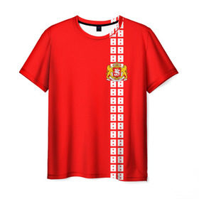 Мужская футболка 3D с принтом Грузия, лента с гербом в Новосибирске, 100% полиэфир | прямой крой, круглый вырез горловины, длина до линии бедер | Тематика изображения на принте: ge | geo | georgia  | батуми | грузия | картли | кутаиси | сакартвело | тбилиси