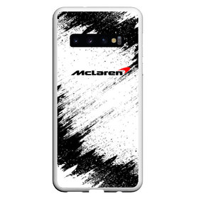 Чехол для Samsung Galaxy S10 с принтом McLaren в Новосибирске, Силикон | Область печати: задняя сторона чехла, без боковых панелей | Тематика изображения на принте: auto | car | mclaren | race | авто | гонки | краска | краски | макларен | марка | машина