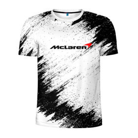 Мужская футболка 3D спортивная с принтом McLaren в Новосибирске, 100% полиэстер с улучшенными характеристиками | приталенный силуэт, круглая горловина, широкие плечи, сужается к линии бедра | auto | car | mclaren | race | авто | гонки | краска | краски | макларен | марка | машина