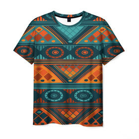 Мужская футболка 3D с принтом Африканский дизайн в Новосибирске, 100% полиэфир | прямой крой, круглый вырез горловины, длина до линии бедер | geometry | pattern | symbol | world | геометрия | народный | орнамент | символы | узор | этника | этнический
