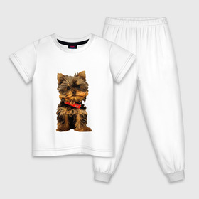 Детская пижама хлопок с принтом Нарисованный йорк в Новосибирске, 100% хлопок |  брюки и футболка прямого кроя, без карманов, на брюках мягкая резинка на поясе и по низу штанин
 | йорк | йоркширский терьер | нарисованная собака | собаки