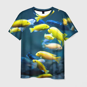 Мужская футболка 3D с принтом Рыбки в Новосибирске, 100% полиэфир | прямой крой, круглый вырез горловины, длина до линии бедер | Тематика изображения на принте: fish | fishes | pisces | море | морские обитатели | морской | океан | рыбы