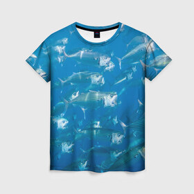 Женская футболка 3D с принтом Рыбы океана в Новосибирске, 100% полиэфир ( синтетическое хлопкоподобное полотно) | прямой крой, круглый вырез горловины, длина до линии бедер | fish | fishes | pisces | море | морские обитатели | морской | океан | рыбы