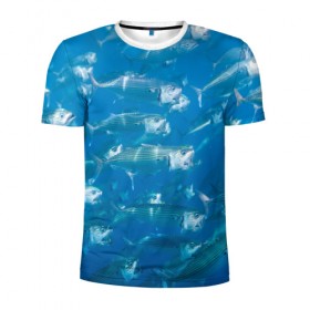 Мужская футболка 3D спортивная с принтом Рыбы океана в Новосибирске, 100% полиэстер с улучшенными характеристиками | приталенный силуэт, круглая горловина, широкие плечи, сужается к линии бедра | fish | fishes | pisces | море | морские обитатели | морской | океан | рыбы