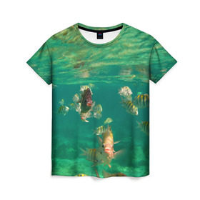 Женская футболка 3D с принтом abyssal fishes в Новосибирске, 100% полиэфир ( синтетическое хлопкоподобное полотно) | прямой крой, круглый вырез горловины, длина до линии бедер | fish | fishes | pisces | море | морские обитатели | морской | океан | рыбы