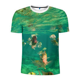 Мужская футболка 3D спортивная с принтом abyssal fishes в Новосибирске, 100% полиэстер с улучшенными характеристиками | приталенный силуэт, круглая горловина, широкие плечи, сужается к линии бедра | fish | fishes | pisces | море | морские обитатели | морской | океан | рыбы