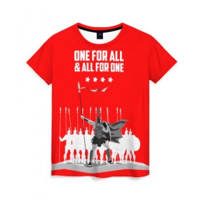 Женская футболка 3D с принтом One for all & all for one! в Новосибирске, 100% полиэфир ( синтетическое хлопкоподобное полотно) | прямой крой, круглый вырез горловины, длина до линии бедер | fcsm | football | sp | мясные | футбольный клуб