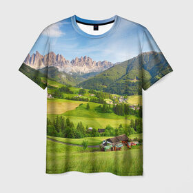 Мужская футболка 3D с принтом Альпы в Новосибирске, 100% полиэфир | прямой крой, круглый вырез горловины, длина до линии бедер | австрия | альпы | германия | горный хребет | горы | италия | красота | лес | лихтенштейн | луг | пейзаж | природа | простор | раздолье | словения | франция | швейцария