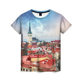 Женская футболка 3D с принтом Таллин (Эстония) в Новосибирске, 100% полиэфир ( синтетическое хлопкоподобное полотно) | прямой крой, круглый вырез горловины, длина до линии бедер | estonia | tallin | город | европа | путешествие | таллин | туризм | эстония