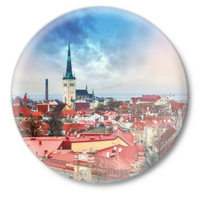 Значок с принтом Таллин (Эстония) в Новосибирске,  металл | круглая форма, металлическая застежка в виде булавки | estonia | tallin | город | европа | путешествие | таллин | туризм | эстония