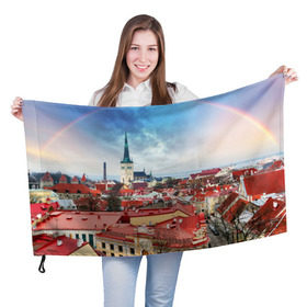 Флаг 3D с принтом Таллин (Эстония) в Новосибирске, 100% полиэстер | плотность ткани — 95 г/м2, размер — 67 х 109 см. Принт наносится с одной стороны | estonia | tallin | город | европа | путешествие | таллин | туризм | эстония