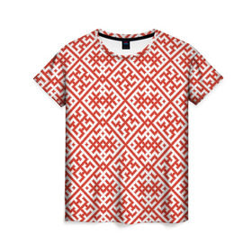 Женская футболка 3D с принтом Духобор (Обережная Вышивка) в Новосибирске, 100% полиэфир ( синтетическое хлопкоподобное полотно) | прямой крой, круглый вырез горловины, длина до линии бедер | орнамент | русь | узоры