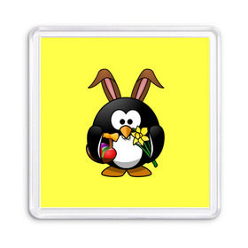 Магнит 55*55 с принтом Пасхальный пингвин в Новосибирске, Пластик | Размер: 65*65 мм; Размер печати: 55*55 мм | Тематика изображения на принте: весна | кролик | пасха | пингвин | праздники | яйцо
