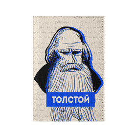 Обложка для паспорта матовая кожа с принтом Лев Толстой в Новосибирске, натуральная матовая кожа | размер 19,3 х 13,7 см; прозрачные пластиковые крепления | Тематика изображения на принте: 