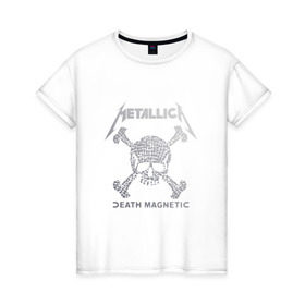 Женская футболка хлопок с принтом Metallica, death magnetic в Новосибирске, 100% хлопок | прямой крой, круглый вырез горловины, длина до линии бедер, слегка спущенное плечо | metallica | джеймс хэтфилд | кирк хэмметт | ларс ульрих | металлика | роберт трухильо | рок группа