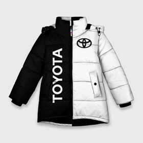 Зимняя куртка для девочек 3D с принтом Toyota в Новосибирске, ткань верха — 100% полиэстер; подклад — 100% полиэстер, утеплитель — 100% полиэстер. | длина ниже бедра, удлиненная спинка, воротник стойка и отстегивающийся капюшон. Есть боковые карманы с листочкой на кнопках, утяжки по низу изделия и внутренний карман на молнии. 

Предусмотрены светоотражающий принт на спинке, радужный светоотражающий элемент на пуллере молнии и на резинке для утяжки. | corolla | corporation | crossover | mark | motor | sport | toyota | verso | vitz | yaris | авто | автомобиль | знак | лого | машина | седан | символ | спорт | тачка | тоёта | тойота | хэтчбек | эмблема