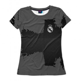 Женская футболка 3D с принтом REAL MADRID SPORT GRAY в Новосибирске, 100% полиэфир ( синтетическое хлопкоподобное полотно) | прямой крой, круглый вырез горловины, длина до линии бедер | football | soccer | реал мадрид