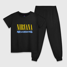 Детская пижама хлопок с принтом Nirvana nevermino в Новосибирске, 100% хлопок |  брюки и футболка прямого кроя, без карманов, на брюках мягкая резинка на поясе и по низу штанин
 | cobain | kurt | nevermino | nirvana | альтернативный | гранж | грол | группа | дональд | кобейн | курт | музыка | надпись | нервана | нирвана | новоселич | певец | рок | смайл | смайлик | солист