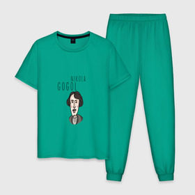Мужская пижама хлопок с принтом Николай Гоголь в Новосибирске, 100% хлопок | брюки и футболка прямого кроя, без карманов, на брюках мягкая резинка на поясе и по низу штанин
 | 