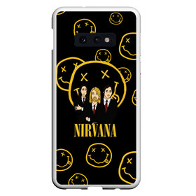 Чехол для Samsung S10E с принтом Nirvana в Новосибирске, Силикон | Область печати: задняя сторона чехла, без боковых панелей | cobain | kurt | nevermino | nirvana | альтернативный | гранж | грол | группа | дональд | кобейн | курт | музыка | надпись | нервана | нирвана | новоселич | певец | рок | смайл | смайлик | солист