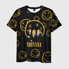 Мужская футболка 3D с принтом Nirvana в Новосибирске, 100% полиэфир | прямой крой, круглый вырез горловины, длина до линии бедер | cobain | kurt | nevermino | nirvana | альтернативный | гранж | грол | группа | дональд | кобейн | курт | музыка | надпись | нервана | нирвана | новоселич | певец | рок | смайл | смайлик | солист