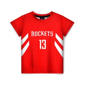 Детская футболка 3D с принтом James Harden #13 в Новосибирске, 100% гипоаллергенный полиэфир | прямой крой, круглый вырез горловины, длина до линии бедер, чуть спущенное плечо, ткань немного тянется | Тематика изображения на принте: hurden | nba | rockets | баскетбол | нба | харден | хьюстон рокетс