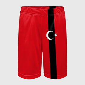 Детские спортивные шорты 3D с принтом Турция лента в Новосибирске,  100% полиэстер
 | пояс оформлен широкой мягкой резинкой, ткань тянется
 | tr | tur | анкара | герб | государство | знак | надпись | патриот | полосы | республика | символ | стамбул | страна | турецкая | турецкий | турки | турок | турция | турчанка | флаг | флага | цвета