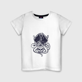Детская футболка хлопок с принтом Осьминог, череп и усы в Новосибирске, 100% хлопок | круглый вырез горловины, полуприлегающий силуэт, длина до линии бедер | 