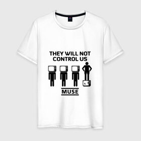 Мужская футболка хлопок с принтом They will not control us, Muse в Новосибирске, 100% хлопок | прямой крой, круглый вырез горловины, длина до линии бедер, слегка спущенное плечо. | Тематика изображения на принте: muse | альтернативный | группа | доминик ховард | крис уолстенхолм | мосе | моус | моусе | муз | муза | музе | музыка | мусе | мэттью беллами | прогрессивный | рок | симфонический | спейс | спейсрок