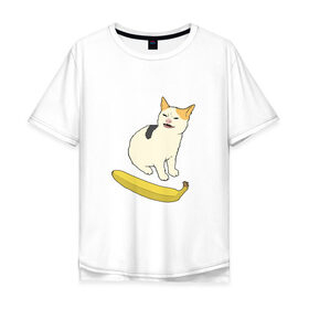 Мужская футболка хлопок Oversize с принтом Cat no banana в Новосибирске, 100% хлопок | свободный крой, круглый ворот, “спинка” длиннее передней части | Тематика изображения на принте: angry cat | banana | cat | no banana