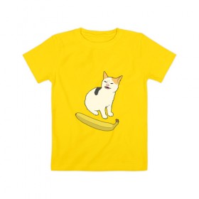 Детская футболка хлопок с принтом Cat no banana в Новосибирске, 100% хлопок | круглый вырез горловины, полуприлегающий силуэт, длина до линии бедер | Тематика изображения на принте: angry cat | banana | cat | no banana