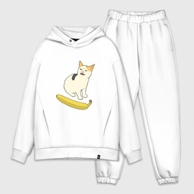 Мужской костюм хлопок OVERSIZE с принтом Cat no banana в Новосибирске,  |  | Тематика изображения на принте: angry cat | banana | cat | no banana