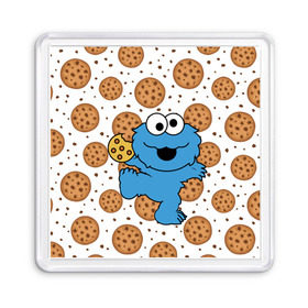 Магнит 55*55 с принтом Cookie monster в Новосибирске, Пластик | Размер: 65*65 мм; Размер печати: 55*55 мм | cookie | cookiemonster | delicious | eat | monster | yummy | еда | куки | кукимонстр | монстр | печенье | сладости | улица | улицасезам