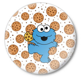 Значок с принтом Cookie monster в Новосибирске,  металл | круглая форма, металлическая застежка в виде булавки | cookie | cookiemonster | delicious | eat | monster | yummy | еда | куки | кукимонстр | монстр | печенье | сладости | улица | улицасезам