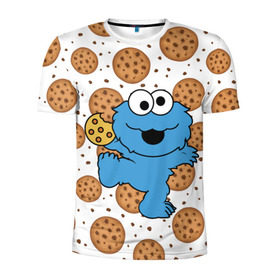 Мужская футболка 3D спортивная с принтом Cookie monster в Новосибирске, 100% полиэстер с улучшенными характеристиками | приталенный силуэт, круглая горловина, широкие плечи, сужается к линии бедра | Тематика изображения на принте: cookie | cookiemonster | delicious | eat | monster | yummy | еда | куки | кукимонстр | монстр | печенье | сладости | улица | улицасезам