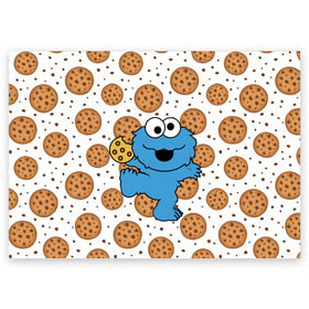 Поздравительная открытка с принтом Cookie monster в Новосибирске, 100% бумага | плотность бумаги 280 г/м2, матовая, на обратной стороне линовка и место для марки
 | cookie | cookiemonster | delicious | eat | monster | yummy | еда | куки | кукимонстр | монстр | печенье | сладости | улица | улицасезам
