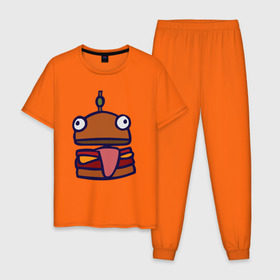 Мужская пижама хлопок с принтом Derp Burger в Новосибирске, 100% хлопок | брюки и футболка прямого кроя, без карманов, на брюках мягкая резинка на поясе и по низу штанин
 | fortnite | фортнайт