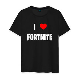 Мужская футболка хлопок с принтом I love Fortnite в Новосибирске, 100% хлопок | прямой крой, круглый вырез горловины, длина до линии бедер, слегка спущенное плечо. | 