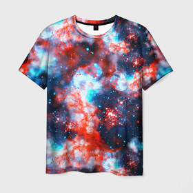 Мужская футболка 3D с принтом Звёздная туманность в Новосибирске, 100% полиэфир | прямой крой, круглый вырез горловины, длина до линии бедер | Тематика изображения на принте: abstractio | cosmos | nebula | space | star | universe | абстракция | вселенная | звезды | космос | мир | планеты