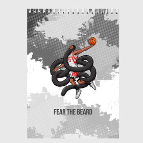 Скетчбук с принтом Fear the Beard в Новосибирске, 100% бумага
 | 48 листов, плотность листов — 100 г/м2, плотность картонной обложки — 250 г/м2. Листы скреплены сверху удобной пружинной спиралью | Тематика изображения на принте: hurden | nba | rockets | баскетбол | нба | харден | хьюстон рокетс